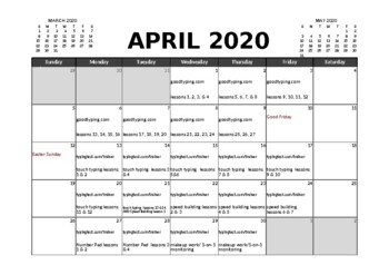Preview of One Month Typing Lesson Plan Calendar