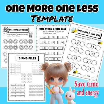 Preview of One More One Less Kindergarten Math  Worksheets / Template / Clipart Commercial