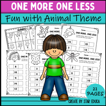 Preview of One More One Less - Numbers 1 to 20 - Animal Theme