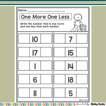 One More One Less - Numbers 1 to 20 Worksheets - 150 PAGES by Redsy Studio