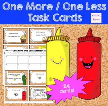 Preview of One More / One Less - Task Cards KG