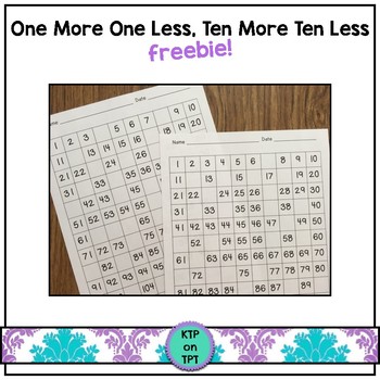 Preview of One More, One Less and Ten More, Ten Less number sense freebie!