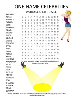 Preview of One Name Celebrities Word Search Puzzle Activity Worksheet Game + Easel Activity