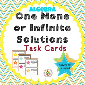 Preview of One, None, Infinite Solution Task Cards Algebra Review
