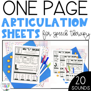 Preview of One Page Articulation Worksheets for  Speech Therapy Homework