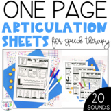 One Page Articulation Worksheets for  Speech Therapy Homework