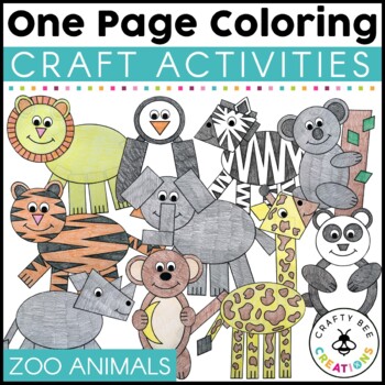 Preview of One Page Crafts | Zoo Animals Activities | Coloring Pages l Distance Learning