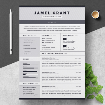 Preview of One Page Creative Resume Template with Cover Letter | IT Support Manager