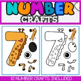 One Page Cut and Paste Animal Number Crafts - 10 Different