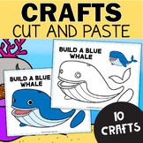 One Page Cut and Paste Ocean Animal Crafts - Whales and Sharks