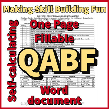 Preview of One-Page Fillable Self-Calculating Digital QABF Form for Emailing Microsoft Word