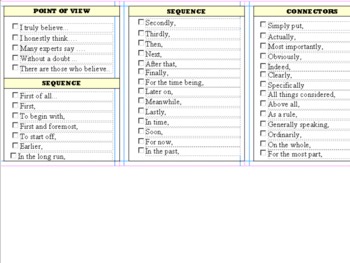 Preview of One Page List of Transition Words and Sentence Starters (Persuasive Writing)