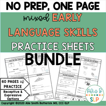 Preview of One Page No Prep Mixed Language Skill Sheets BUNDLE for Speech Therapy