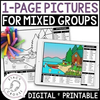 Preview of Picture Scenes for Speech Therapy Mixed Groups Articulation + Language One Page
