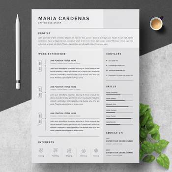 Preview of One Page Professional Resume Template | Office Assistant