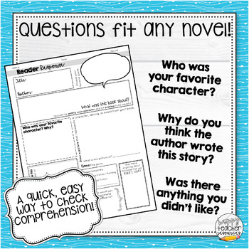 Reader Response Worksheet - Works For Any Novel! | English and Language