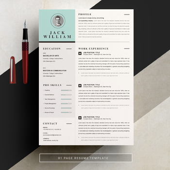Preview of One Page Resume Template with Cover Letter
