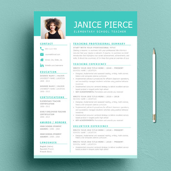 Preview of One Page Teacher Resume Template and Matching Cover Letter + BONUS