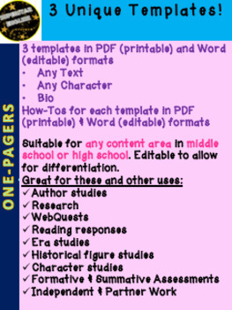 Preview of One Pager - 3 Editable Printable Templates plus How-to for any subject