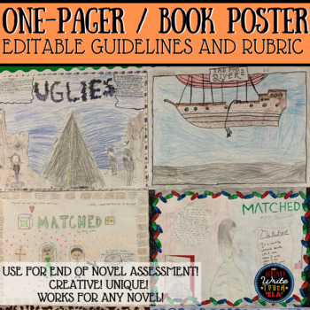 Preview of One-Pager / Book Poster EDITABLE Guidelines and Rubric 