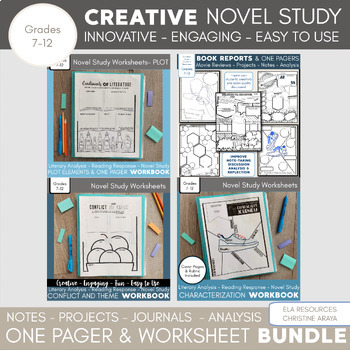 Preview of One Pager, Book Report, Literary Analysis Workbook Bundle: Notes, Worksheets