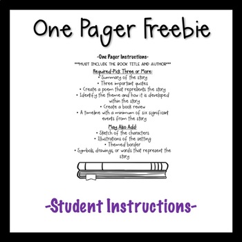 One Pager Book Response by MrsARiley | Teachers Pay Teachers