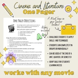 One Pager- Cinema and Literature (use with ANY movie) 