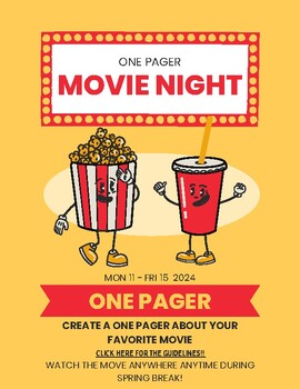 Preview of One Pager Flyer and assignment document for Movies during Spring Break!