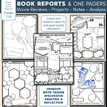 Preview of One Pager Novel Study Projects: Journals, Literary Analysis, Book Reports, Notes