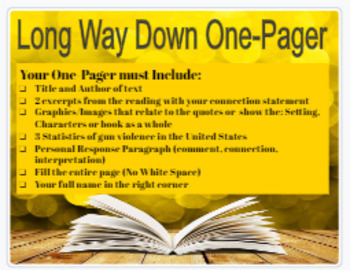 Preview of One-Pager Project for Long Way Down, by Jason Reynolds