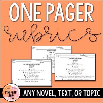 Preview of One Pager Rubrics - Novels & Non-Fiction
