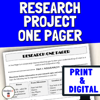 Preview of Print & Digital One Pager Historical Figures Biography Research Project