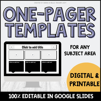 Preview of One Pager Templates Digital & Printable - Editable Directions Google Docs