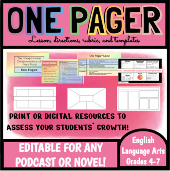 Preview of One Pager | Templates | Rubric | Instruction Slides | Middle School