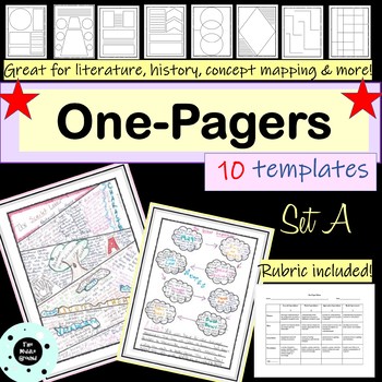 Preview of One Pagers - 10 Templates plus Rubric - Great for End of Year - Any Subject!