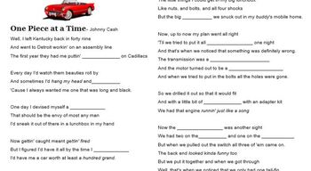 Song Lyrics Esl Ell One Piece At A Time Johnny Cash Slang Gapfill