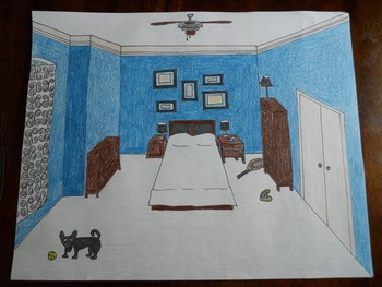 One Point Perspective Bedroom Drawing