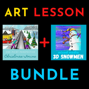 Preview of One-Point Perspective Christmas Towns & Mixed Media 3D Snowmen BUNDLE