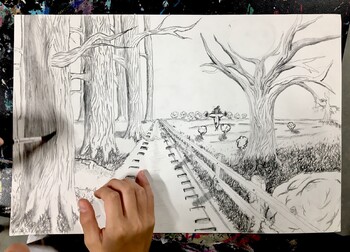 one point perspective landscape drawing