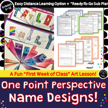 Preview of Middle School Drawing: One Point Perspective Name Design-Step-by-Step Handouts!