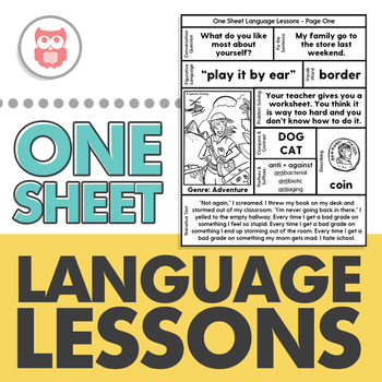 Preview of One Sheet Language Lessons | No Prep Speech Therapy Printables | Middle School