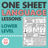 One Sheet Lower Level Language Lessons - No Prep Speech Therapy Printables