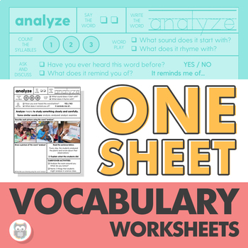 Preview of Vocabulary Worksheets | Real Pictures, One Sheet | Speech Language Therapy