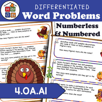 Preview of One-Step Add, Subtract & Multiply Word Problems | Thanksgiving | Differentiated