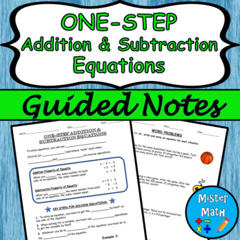 Preview of One-Step Addition & Subtraction Equations Guided Notes