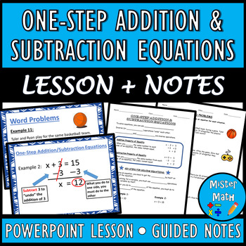 Preview of One-Step Addition & Subtraction Equations PPT and Guided Notes BUNDLE