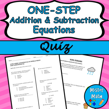Preview of One-Step Addition & Subtraction Equations Quiz