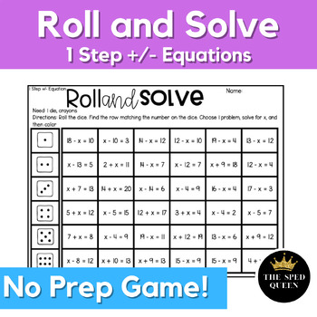 Preview of One Step Addition and Subtraction Equations NO PREP Roll and Solve Game