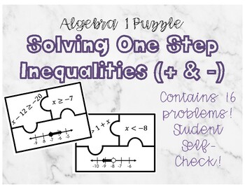 Preview of One Step Addition and Subtraction Inequality Matching Puzzle