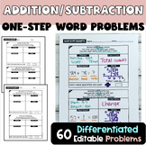 One Step Addition and Subtraction Words Problems | Editable